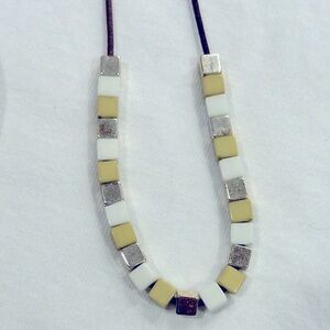 Silver and green block necklace